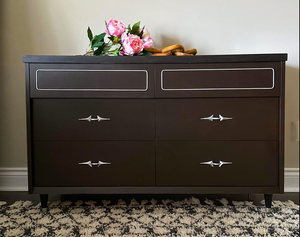 MCM Long Dresser - Custom Painted in Dark Brown with Stained Top