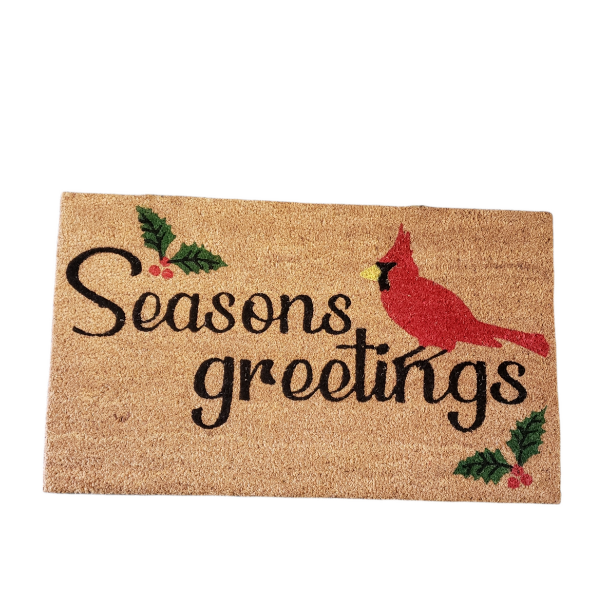 Season's Greetings Winter Front Door Mat Dove and Arrow