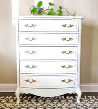 French Provincial Tall Boy Dresser with Gold Handles