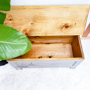Wood Chest Trunk or Coffee Table or Entrance Bench in Bleached Wood Technique