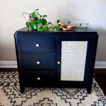 Dresser/ Buffet / Credenza in Jet Black by Wise Owl Paint with Rattan Cane Doors