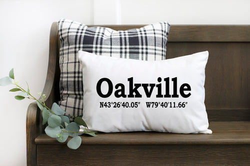Oakville Pillow or Custom Location Lumbar Pillow 12x18 inches