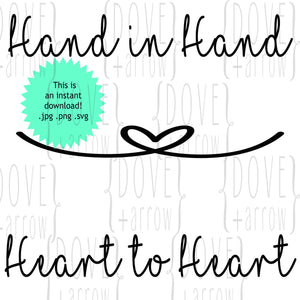 Hand in Hand Heart to Heart Wedding Words SVG Cut File JPG DXF for Cameo Silhouette Cricut Design Space Studio 3 file shirt making card sign