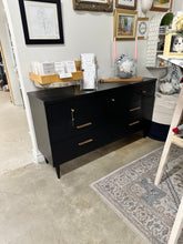 Long  MCM Mid Century Modern Dresser in Jet Black by Wise Owl Paint with Flutted Drawers