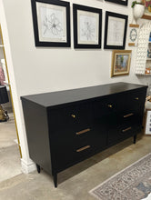Long  MCM Mid Century Modern Dresser in Jet Black by Wise Owl Paint with Flutted Drawers