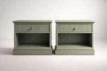 Set of 2 Olive Green Modern Nightstands with Flutted Drawers