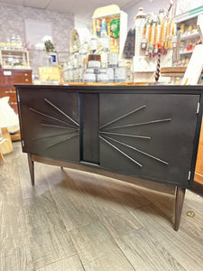 Mid Century Modern - Buffet Credenza in Jet Black with Dark Wood MCM Base