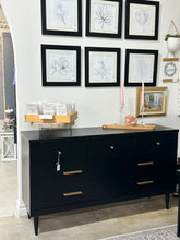 Long  MCM Mid Century Modern Dresser in Jet Black by Wise Owl Paint with Flutted Drawers