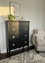 Vintage Modern Style Dresser Painted in Jet Black with Walnut Top
