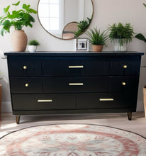 Long  MCM Mid Century Modern Dresser in Jet Black by Wise Owl Paint with Flutted Drawers