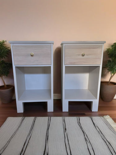 Set of 2 Modern Solid Wood Night Stands in a custom mix of TurtleDove and Paperie White by Melange ONE