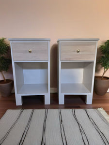 Set of 2 Modern Solid Wood Night Stands in a custom mix of TurtleDove and Paperie White by Melange ONE