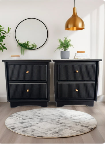 Set of 2 Modern  Night Stands with Flutted Drawers in Jet by Wise Owl OHE