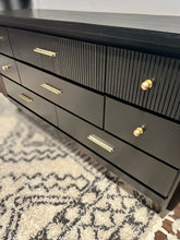 Long  MCM Mid Century Modern Dresser in Jet Black by Wise Owl Paint with Flutted Drawers