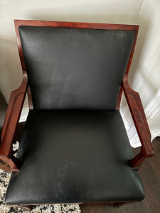 Vintage Wood and Leather Accent Chair - Mid Century Modern