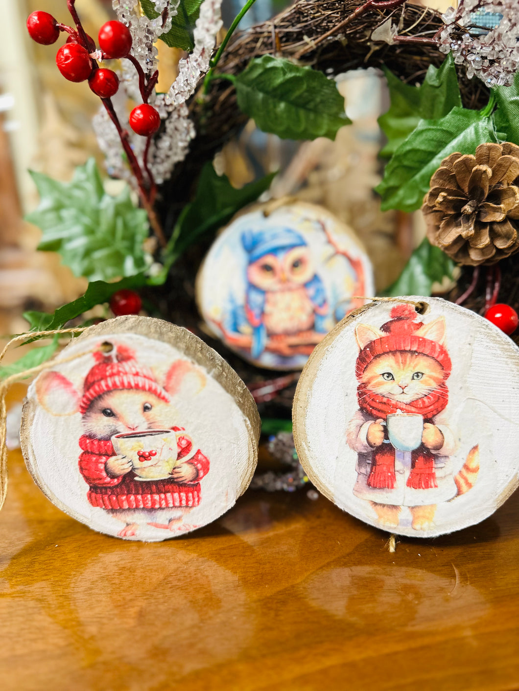Animal Ornaments - Hand Painted & Decoupaged- Sold Individually