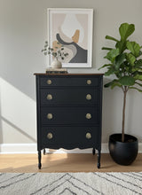 Vintage Modern Style Dresser Painted in Jet Black with Walnut Top