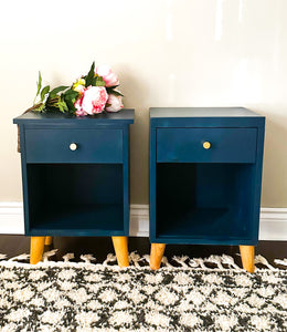 Mid Century Modern Style MCM Night Stands Set of 2 Painted in WillowBank blue by Fusion Mineral Paint