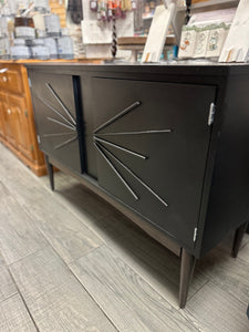 Mid Century Modern - Buffet Credenza in Jet Black with Dark Wood MCM Base