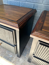 Set of 2 Nightstands - Solid Wood Two Tone in Jet Black by Wise Owl Paint and Walnut Top