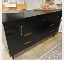 Long  MCM Mid Century Modern Dresser in Jet Black by Wise Owl Paint with Flutted Drawers