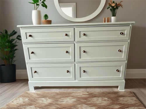 Custom Refinished Maple Long Dresser with Updated Trim in Light Blue