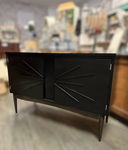 Mid Century Modern - Buffet Credenza in Jet Black with Dark Wood MCM Base