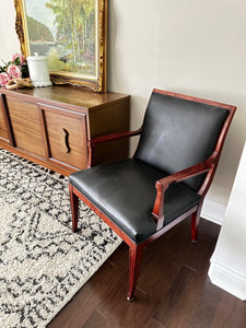 Vintage Wood and Leather Accent Chair - Mid Century Modern