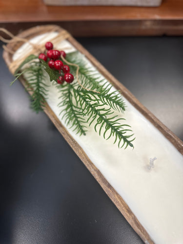 Christmas Hand Poured Soy Candle in Long Wood Dough Bowl