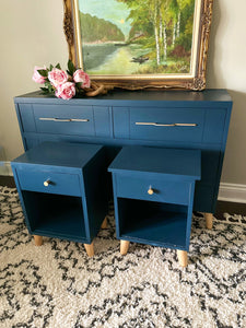 Mid Century Modern Style MCM Night Stands Set of 2 Painted in WillowBank blue by Fusion Mineral Paint