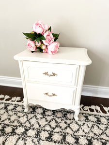 French Pronvincial Night Stand in Raw Silk White by Fusion Mineral Paint