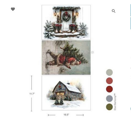 Santa’s Woodland Stroll A3- 3 Sheets -  Redesign with Prima Decor Decoupage Tissue Paper Q3 2025 Christamas