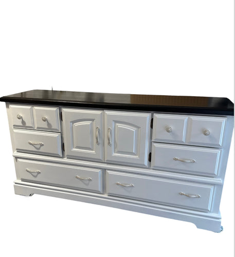 Custom Painted  Long Dresser  in Antique Villa OHE with Stained Top