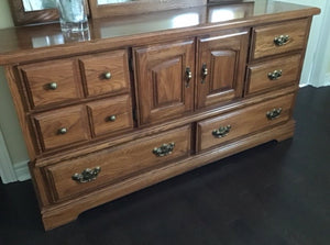 Custom Painted  Long Dresser  in Antique Villa OHE with Stained Top