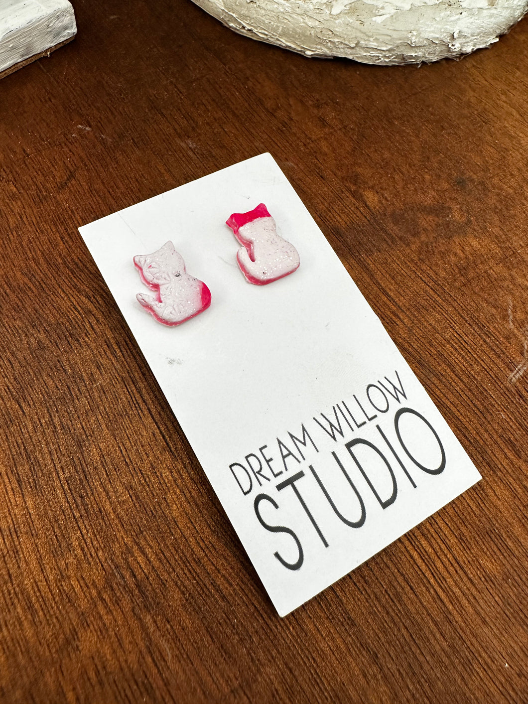 Bella - Cat Shaped Studs - Pink and White