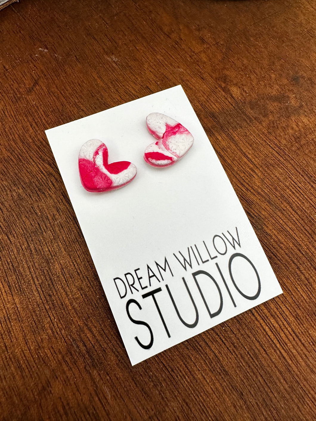 Heart Shaped  Studs - Pink and White