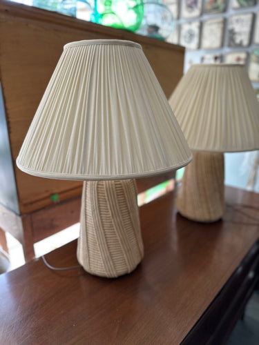 Pair of Vintage MCM Ceramic Faux Rope Detail Lamps - Mid Century Modern