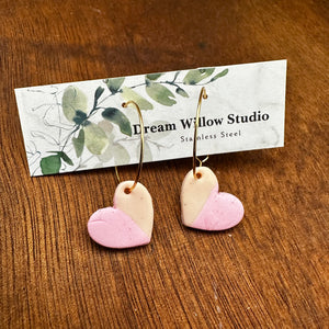 Dangly Two Tone Heart Earrings with Gold Filled Ear Wires