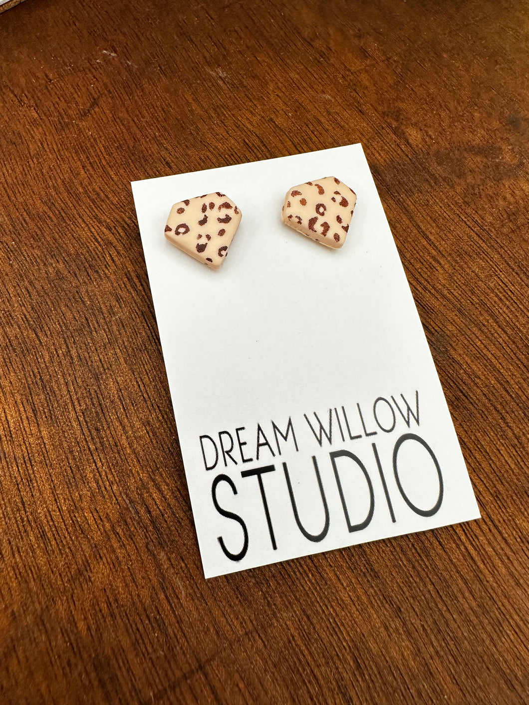 Diamond Shaped Studs - Light Pink Animal Print