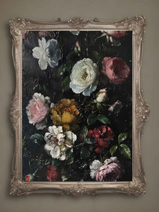 Vintage Moody Rose Flower Print Oil Still Life with Dark Background Printable Digital Antique Art