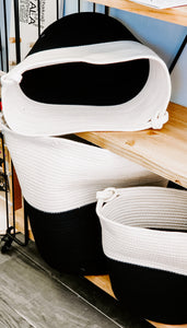 Cream and Black Two Tone Nesting Baskets with Handles