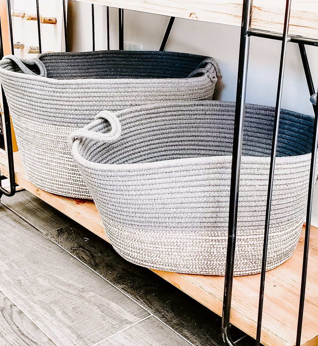 Grey and Cream Two Tone Nesting Baskets with Handles