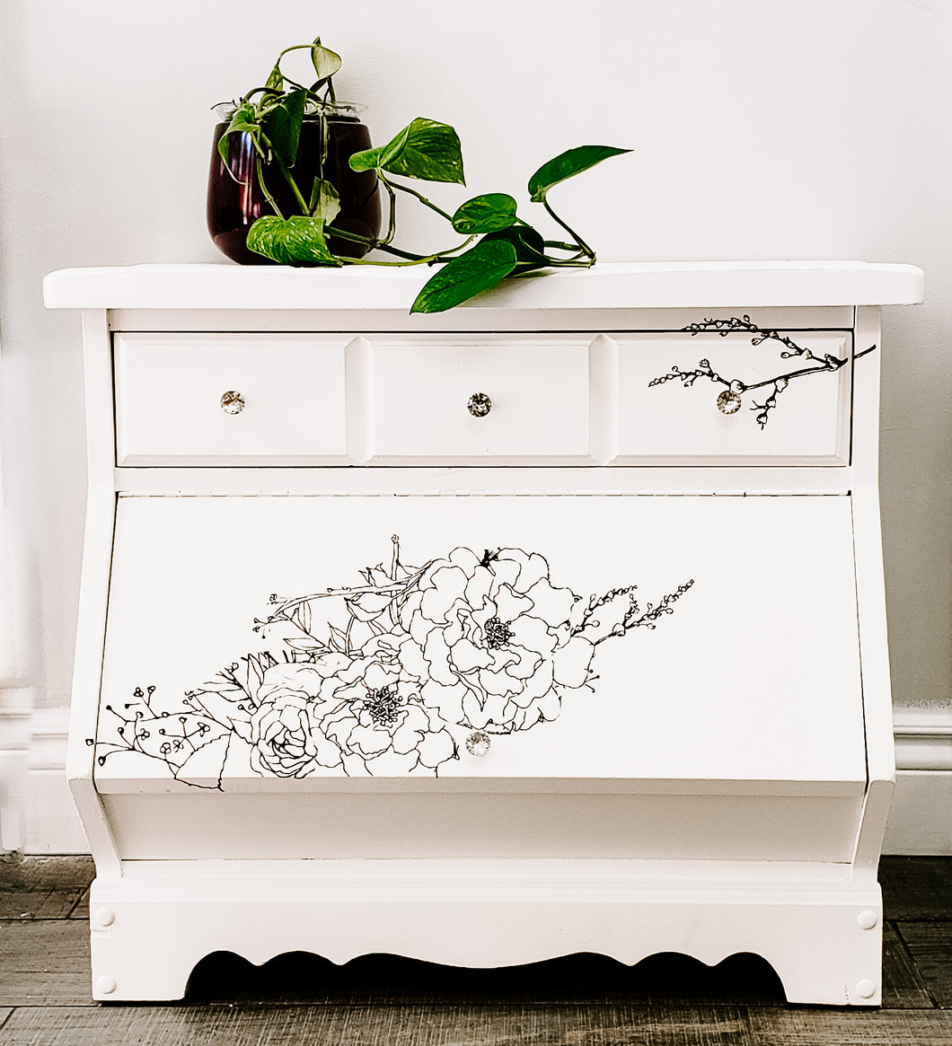 Side Table / Night Stand / Storage Bench in Casement by Fusion Mineral Paint with IOD Transfer