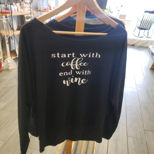 Start With Coffee Flowy Shirt - White Text