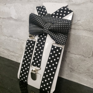 Black Polka Dot Bowtie and Suspenders Set