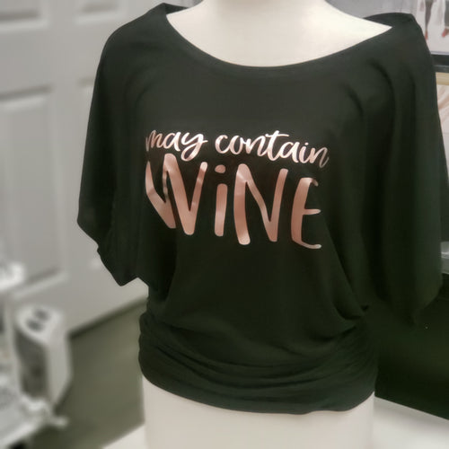 May Contain Wine Flowy Shirt - Rose Gold Text