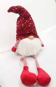 Large Red Sequin Hat Sitting Christmas Gnome