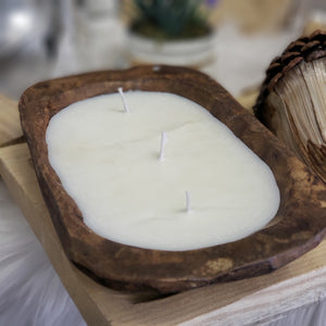 Hand Poured Soy Candle in Wood Dough Bowl