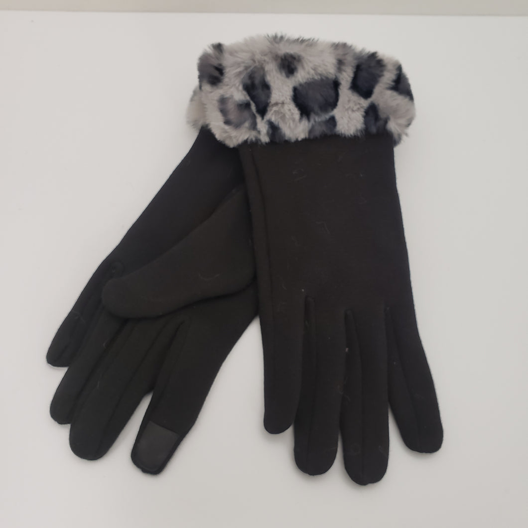Winter Texting Gloves - Black Fleece with Grey Faux Fur