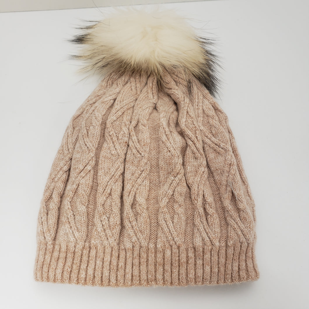 Pink Winter Hat - Cable Knit Hat With Pom-Pom
